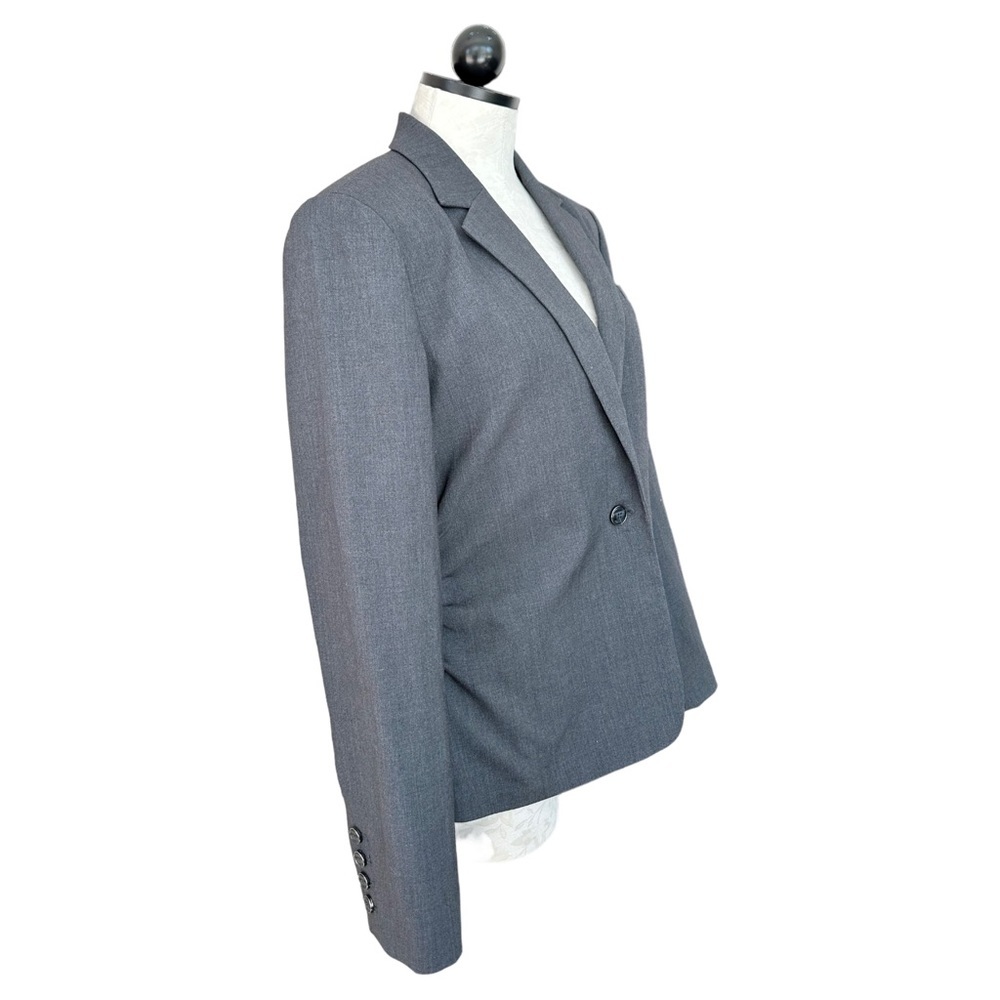 Calvin Klein Gray Career Blazer Single Button Ruched Sides Size 10 - Picture 7 of 12